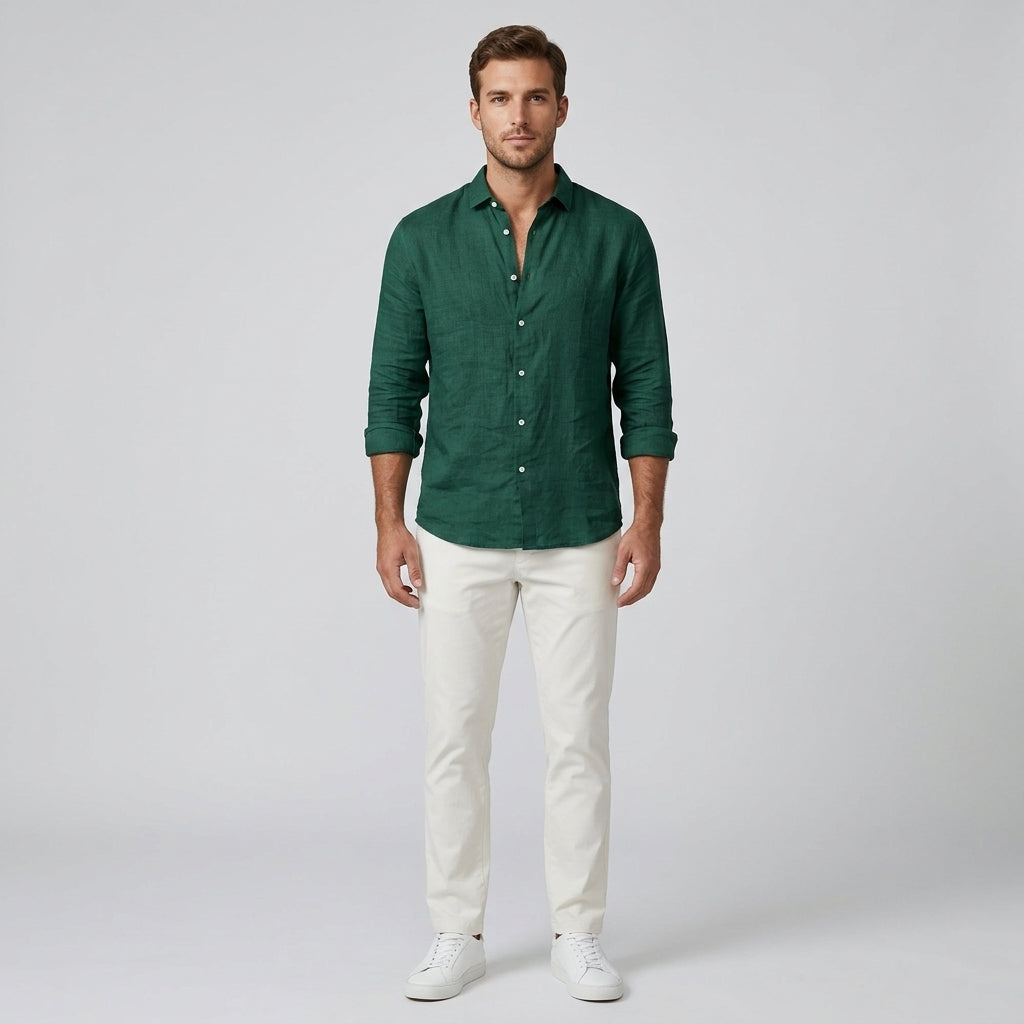 Blaise | Chemise unie à manches longues pour homme – Chemise boutonnée en mélange de coton doux