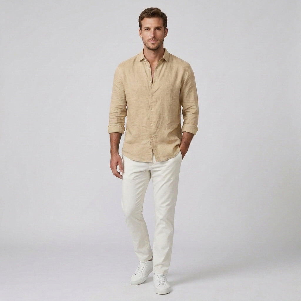 Blaise | Chemise unie à manches longues pour homme – Chemise boutonnée en mélange de coton doux
