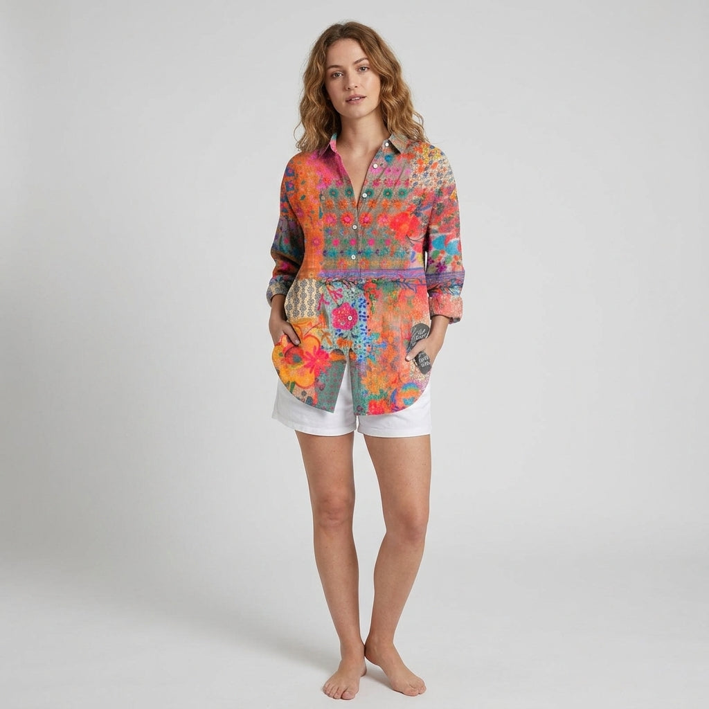 Zorina | Chemisier à manches longues à motifs floraux pour femme - Chemise légère et douce à boutons