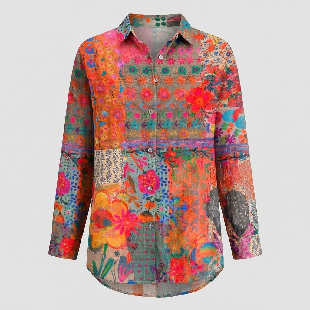 Zorina | Chemisier à manches longues à motifs floraux pour femme - Chemise légère et douce à boutons