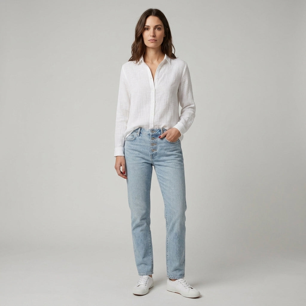 Laken | Chemisier en lin pour femme - Haut élégant à col en V brodé