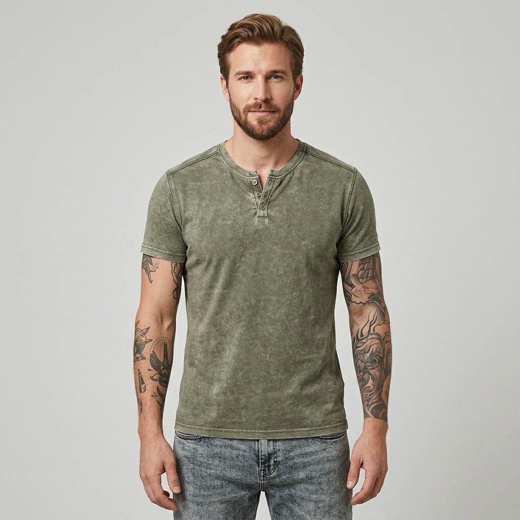 Brock | T-shirt à manches courtes et boutons pour homme - T-shirt décontracté à col Henley