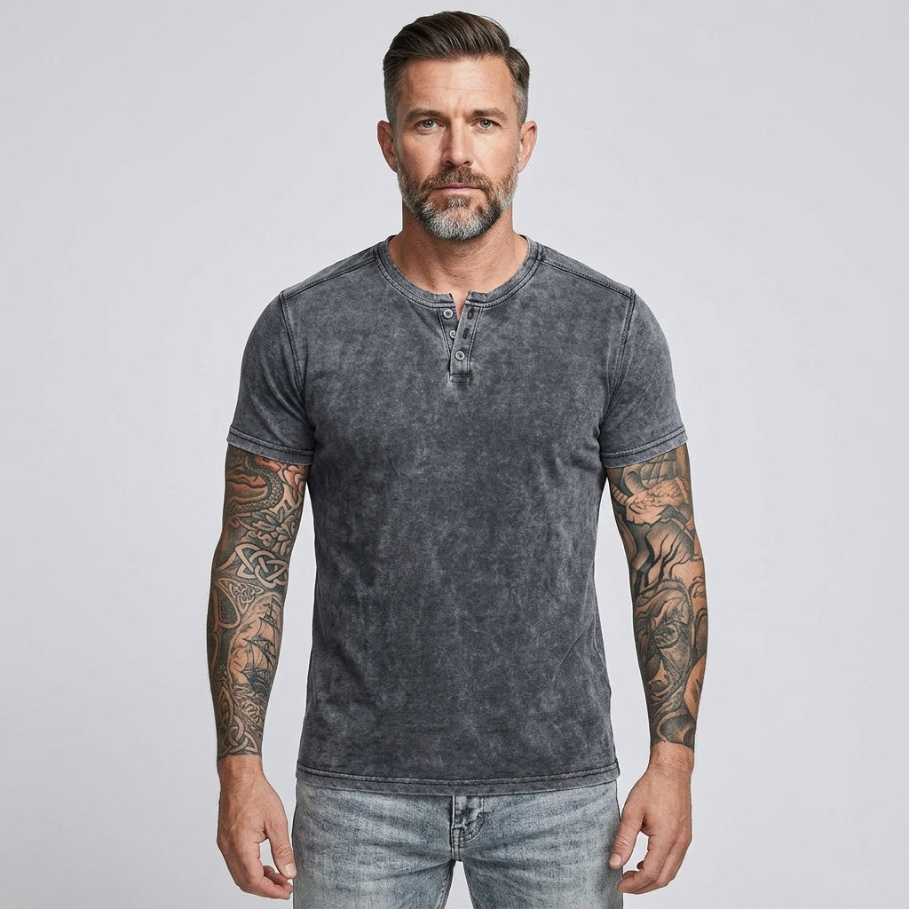 Brock | T-shirt à manches courtes et boutons pour homme - T-shirt décontracté à col Henley