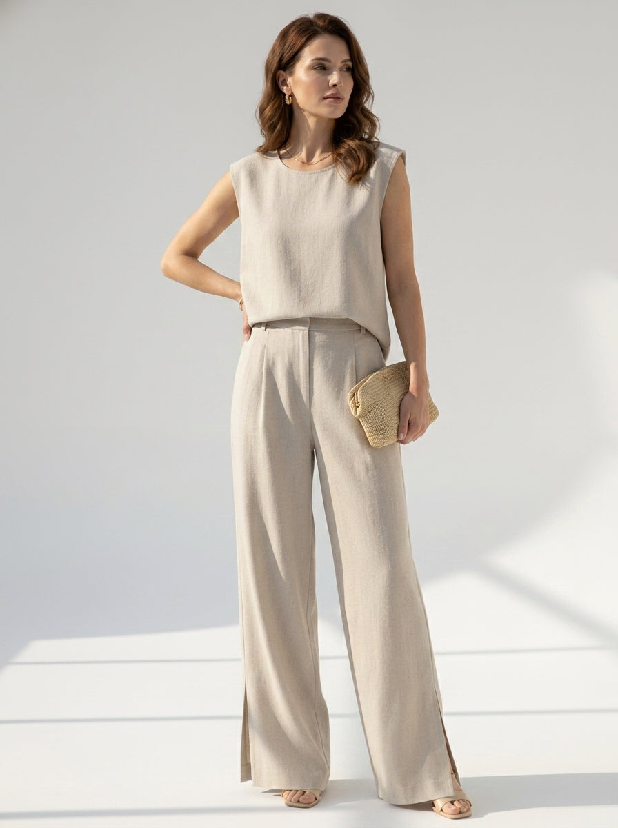 Aloïse | Ensemble coordonné pour femme en mélange de lin - Haut sans manches et pantalon