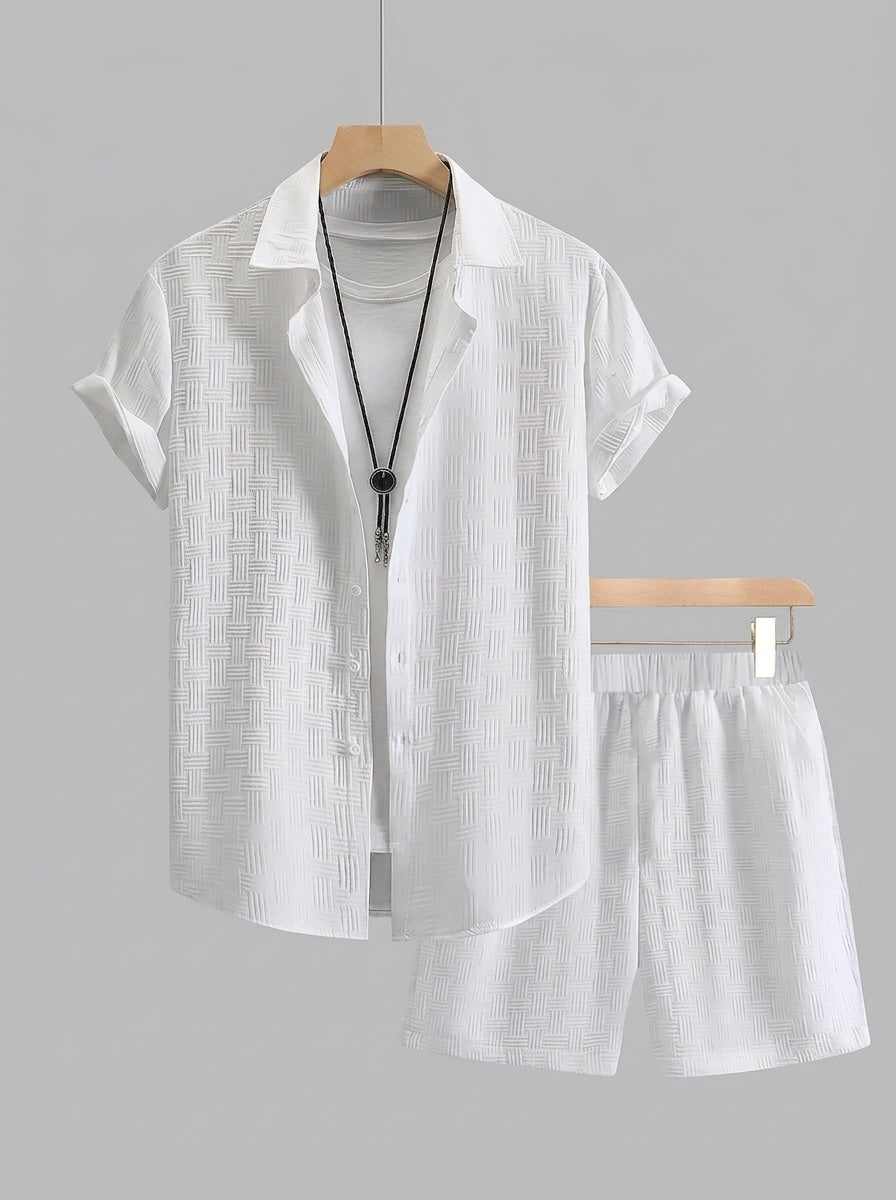 Basile | Ensemble Homme 2 Pièces Chemise & Short – Chemise Boutonnée Manches Courtes avec Short Assorti Décontracté