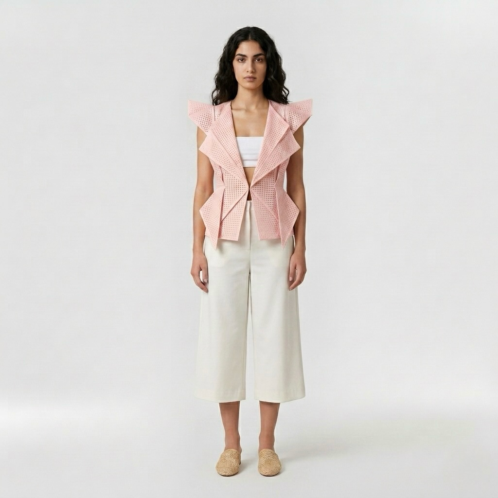 Gilet ouvert à volants architecturaux