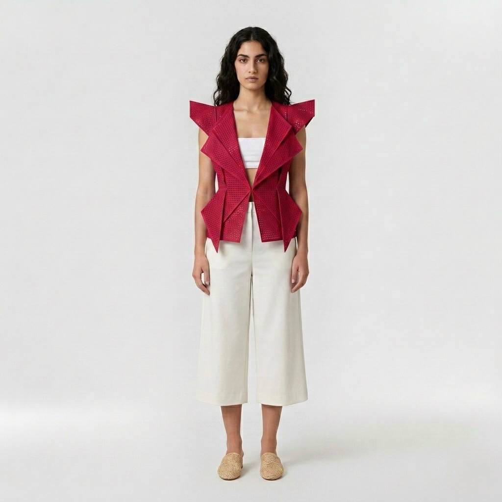 Gilet ouvert à volants architecturaux