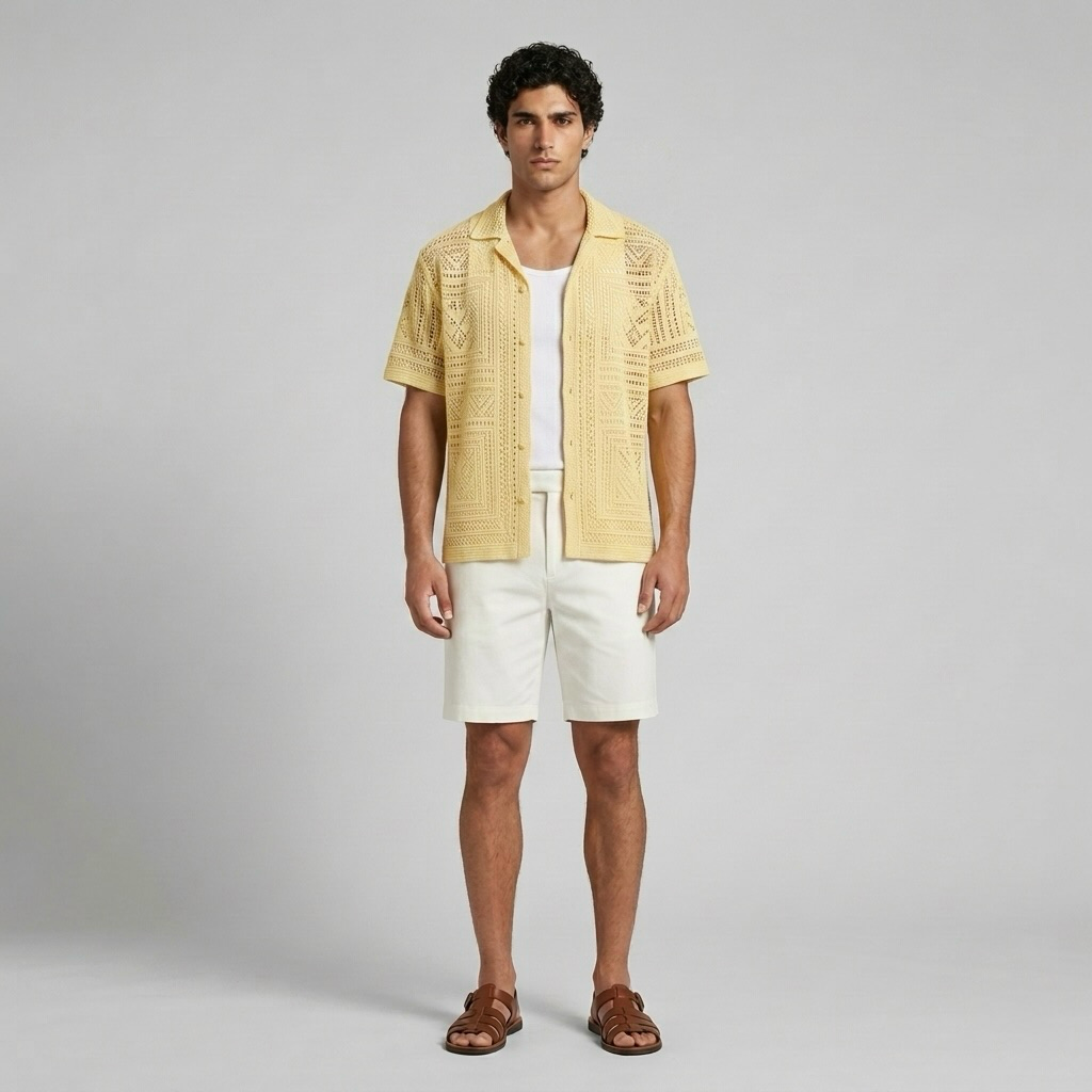 Chemise resort ajourée à motif géométrique