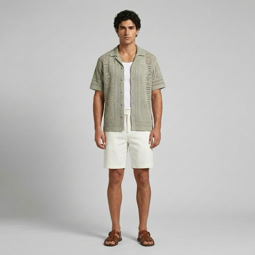 Chemise resort ajourée à motif géométrique