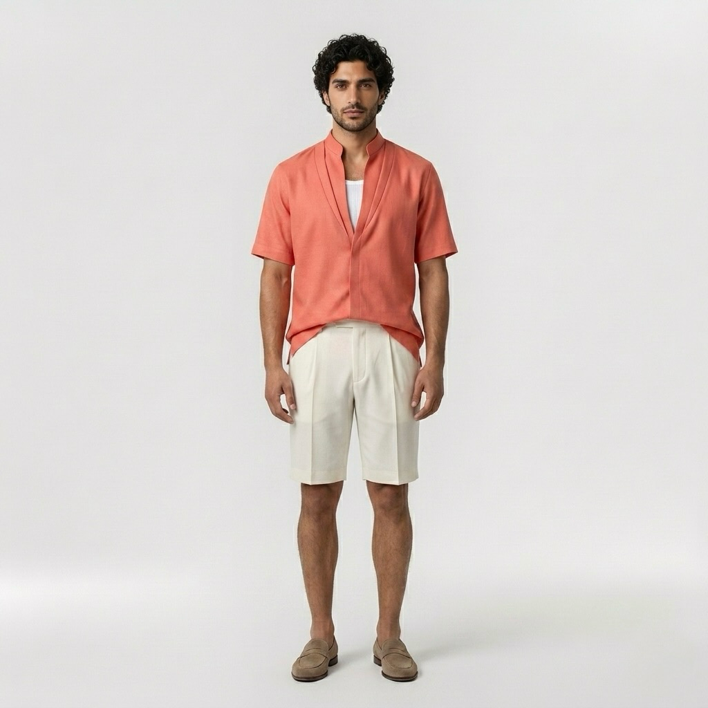 Chemise resort décontractée à col mao