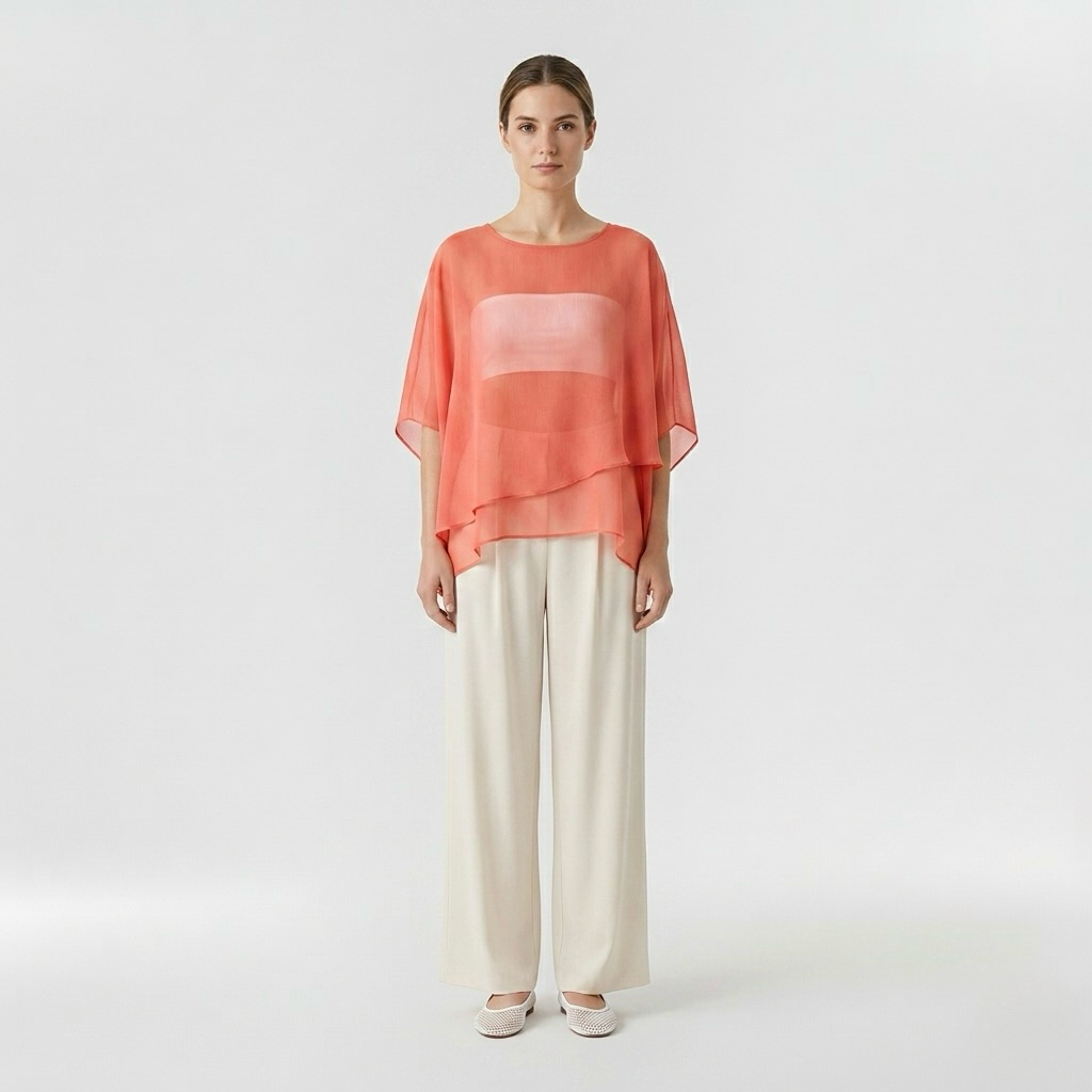 Blouse poncho transparente à superpositions