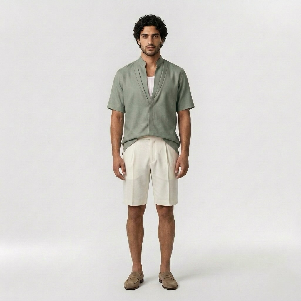 Chemise resort décontractée à col mao