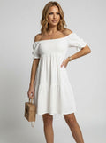 Anaëlle | Robe midi à volants texturés pour femme - Robe bohème à épaules dénudées et volants