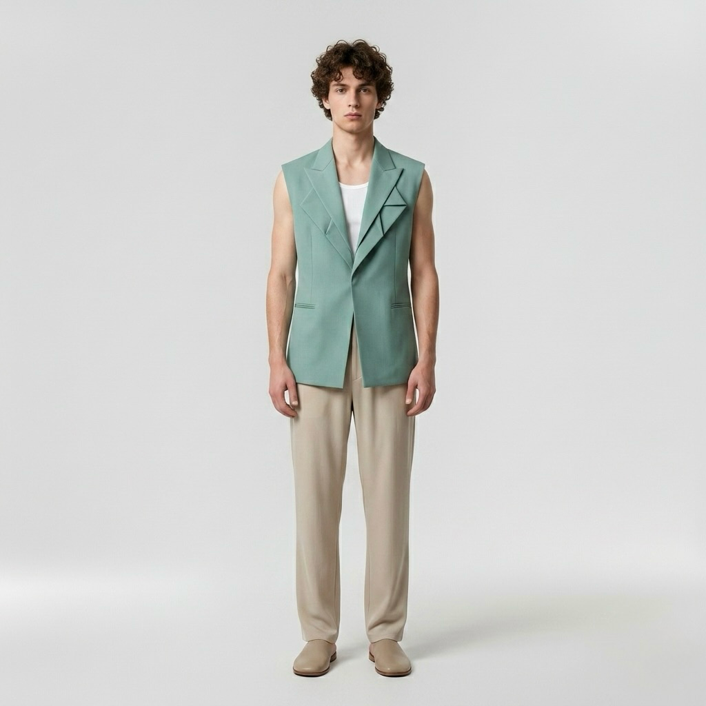 Blazer sans manches à revers architectural