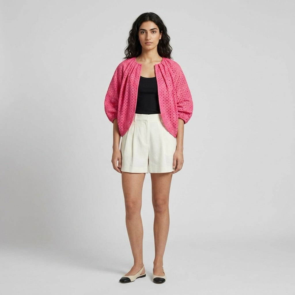 Veste à manches ballon en broderie anglaise