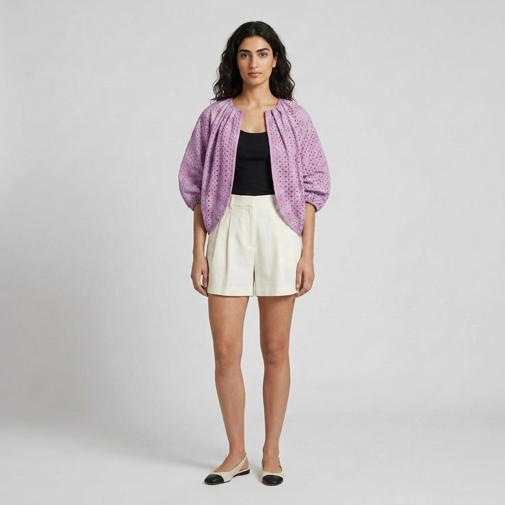 Veste à manches ballon en broderie anglaise