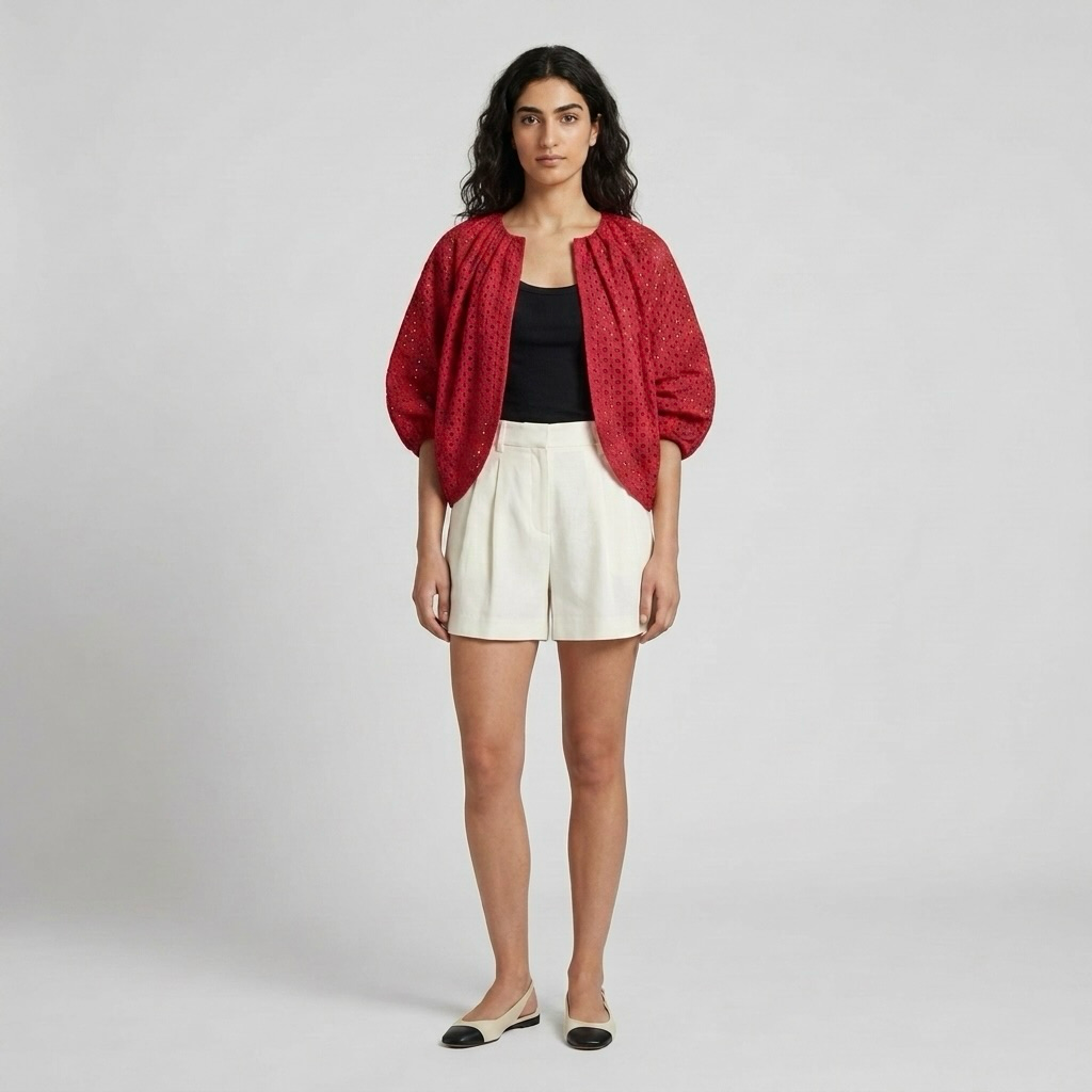 Veste à manches ballon en broderie anglaise