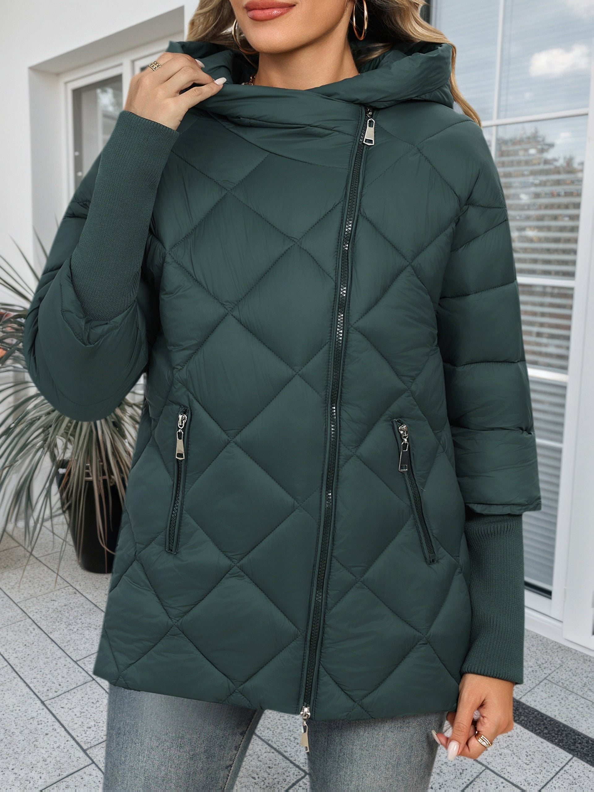 Junia | Manteau mi-long vert pour femme – Coupe décontractée et ample