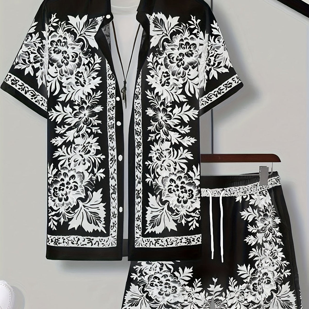 Caelan | Ensemble d’été 2 pièces pour homme – Chemise hawaïenne à fleurs avec short assorti