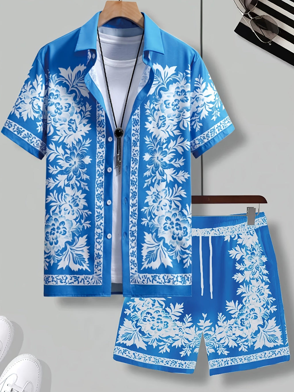 Caelan | Ensemble d’été 2 pièces pour homme – Chemise hawaïenne à fleurs avec short assorti