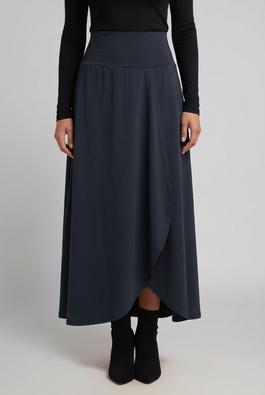 Anika | Jupe longue taille haute pour femme – Croisée sur le devant, coupe évasée en A