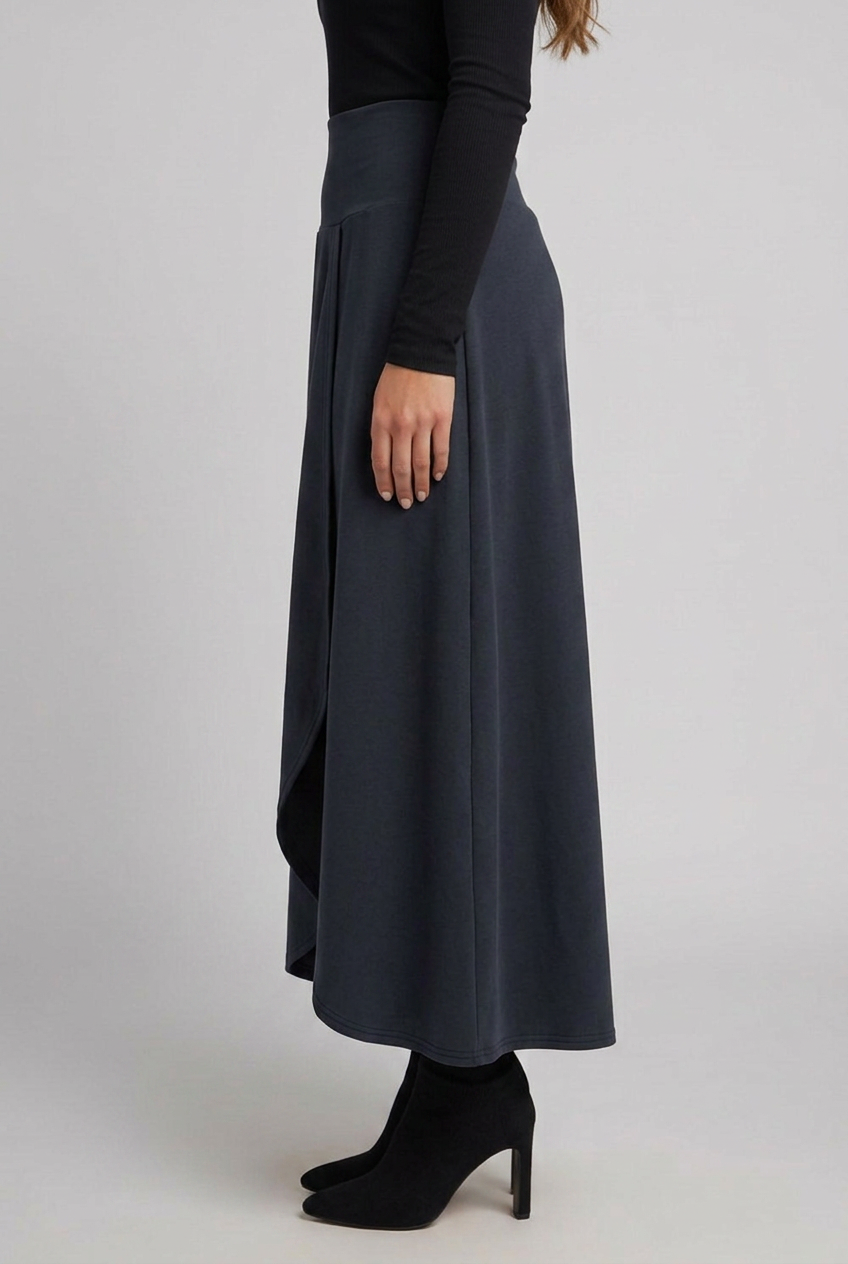 Anika | Jupe longue taille haute pour femme – Croisée sur le devant, coupe évasée en A