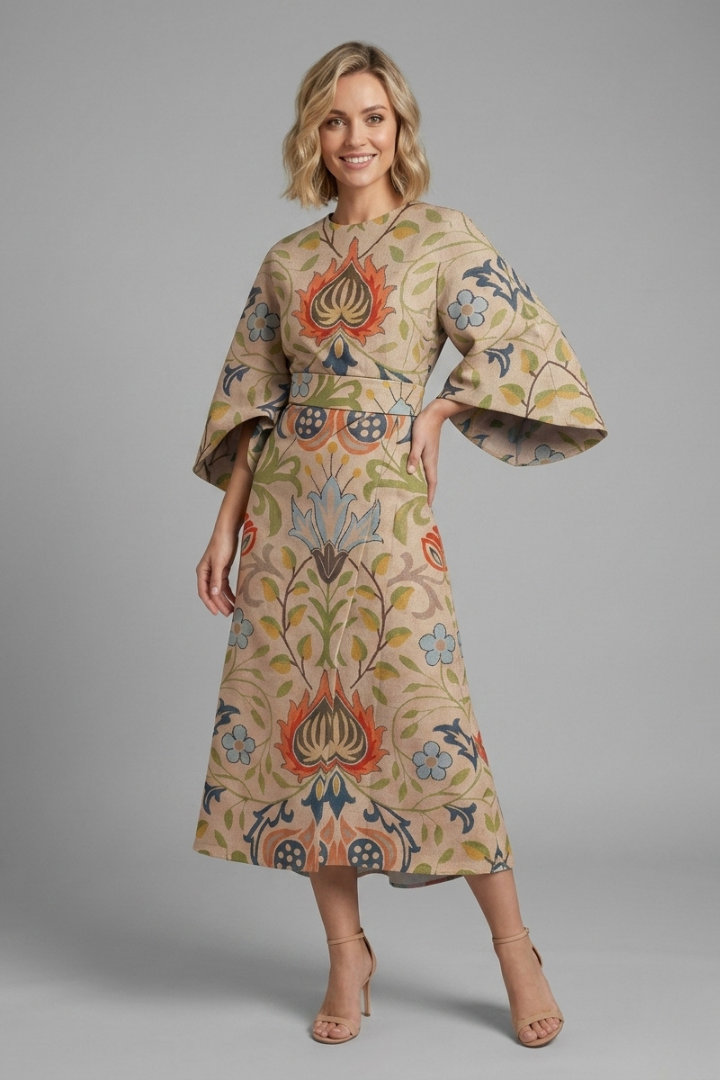Ilaria | Robe midi à imprimé abstrait pour femme – Coupe ample, longueur mi-mollet