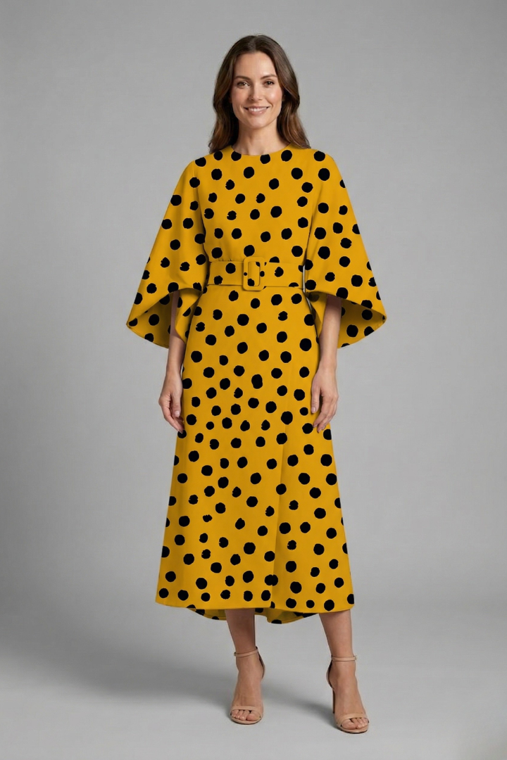 Ilaria | Robe midi à imprimé abstrait pour femme – Coupe ample, longueur mi-mollet