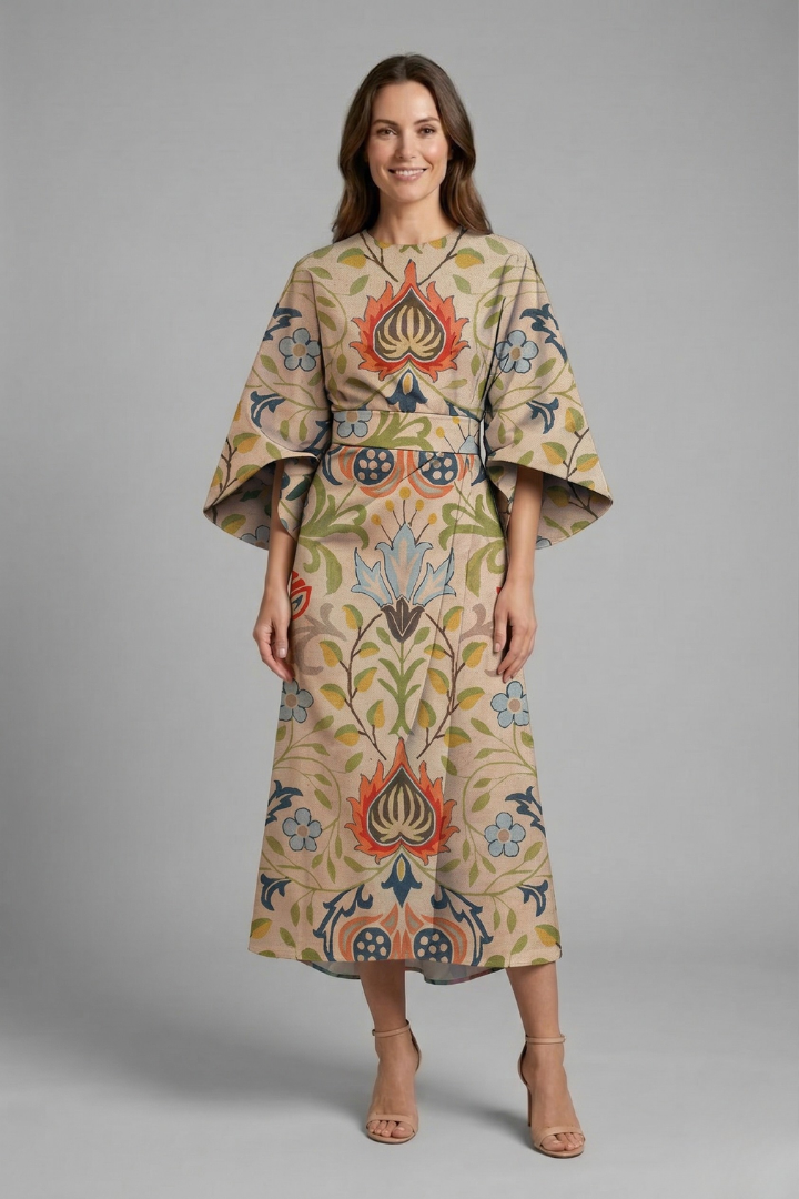 Ilaria | Robe midi à imprimé abstrait pour femme – Coupe ample, longueur mi-mollet
