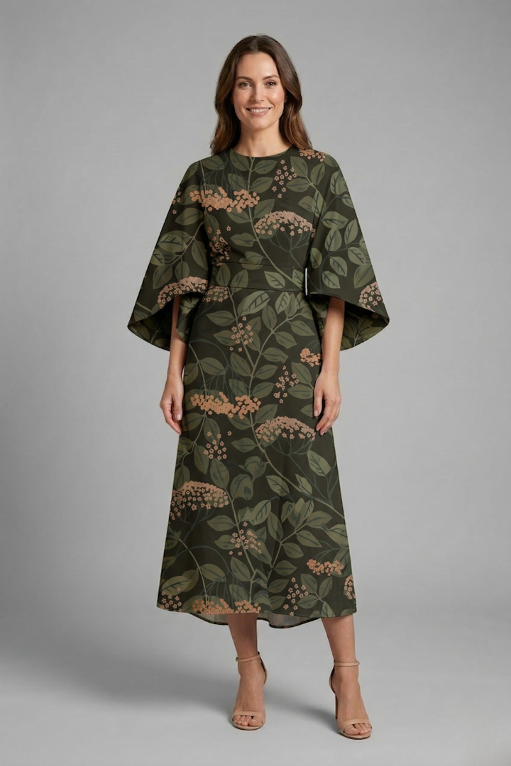 Ilaria | Robe midi à imprimé abstrait pour femme – Coupe ample, longueur mi-mollet
