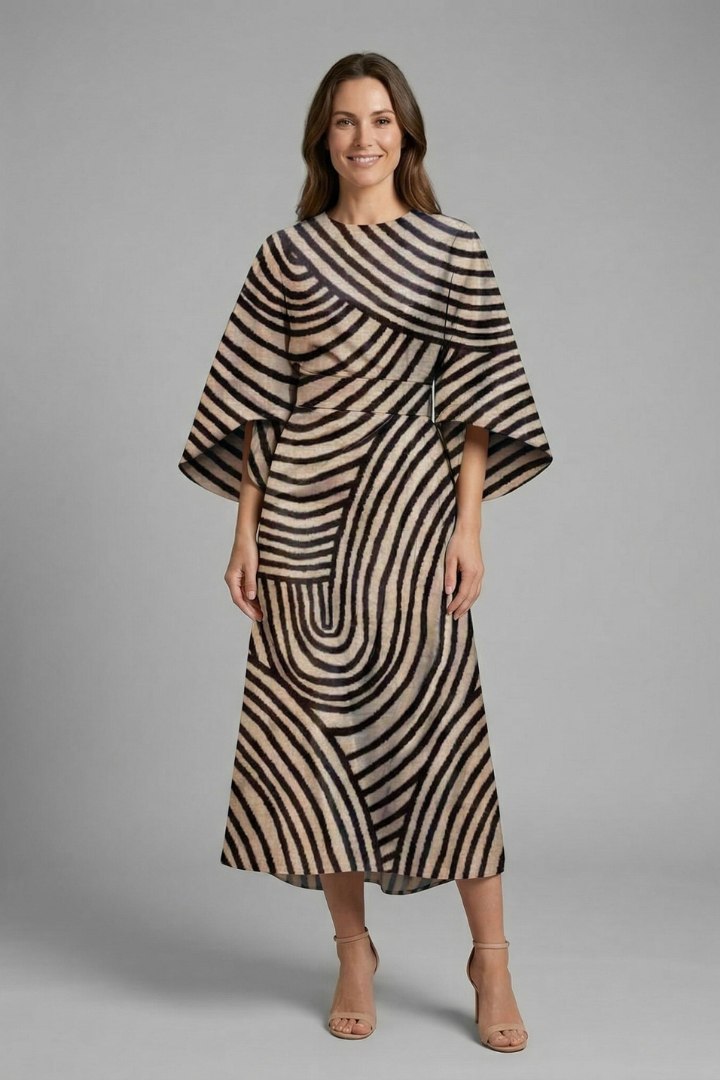Ilaria | Robe midi à imprimé abstrait pour femme – Coupe ample, longueur mi-mollet