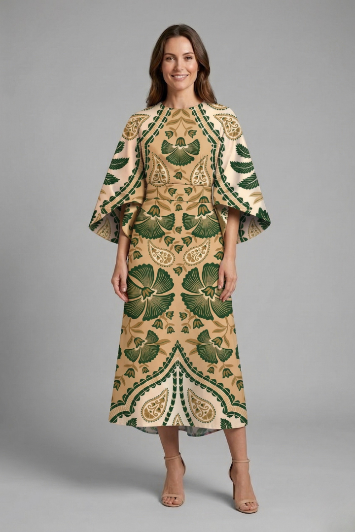 Ilaria | Robe midi à imprimé abstrait pour femme – Coupe ample, longueur mi-mollet