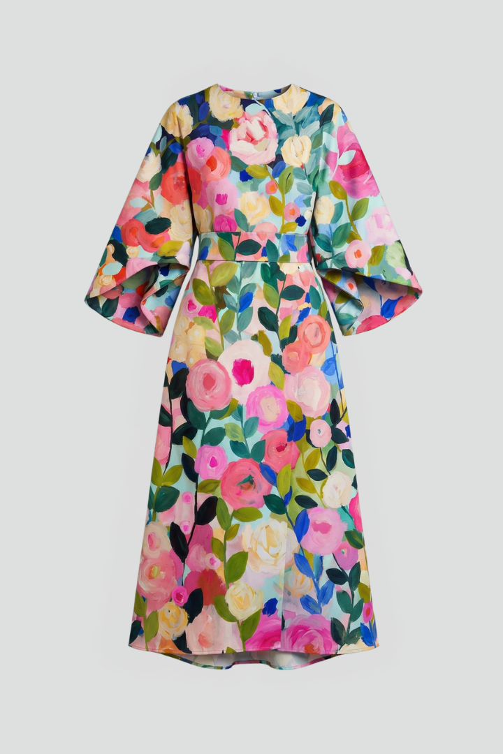 Ilaria | Robe midi à imprimé abstrait pour femme – Coupe ample, longueur mi-mollet