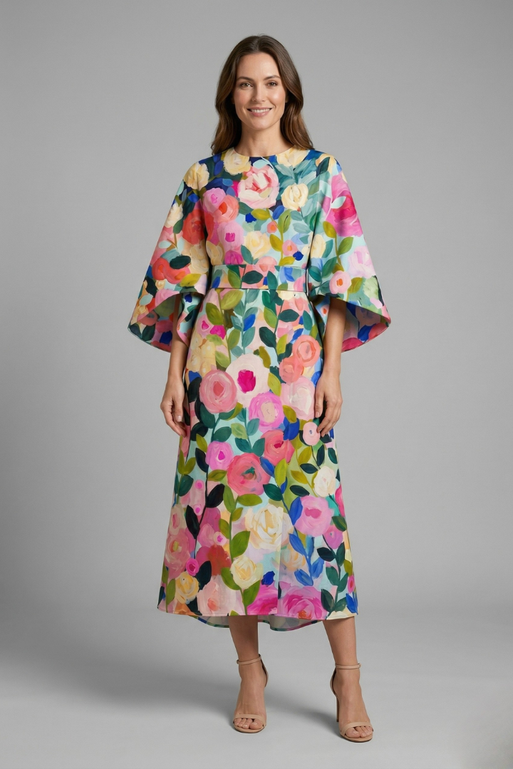 Ilaria | Robe midi à imprimé abstrait pour femme – Coupe ample, longueur mi-mollet