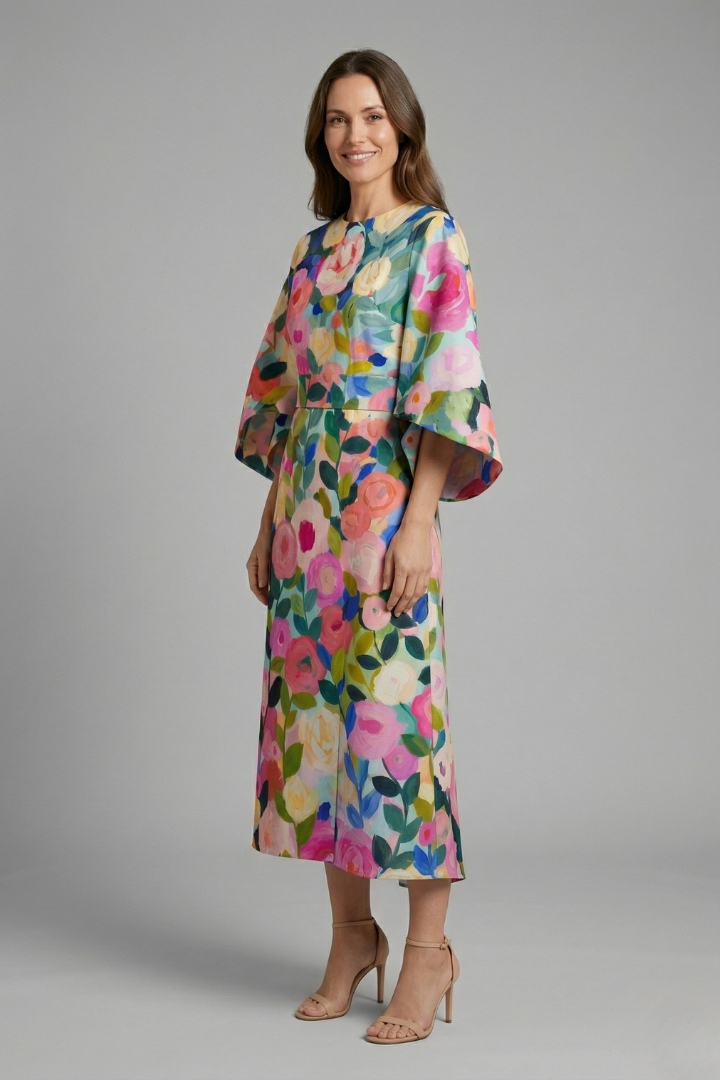 Ilaria | Robe midi à imprimé abstrait pour femme – Coupe ample, longueur mi-mollet