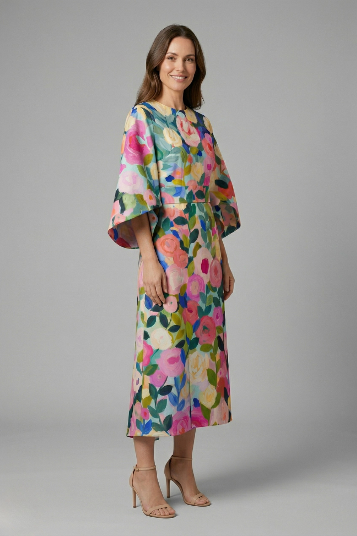 Ilaria | Robe midi à imprimé abstrait pour femme – Coupe ample, longueur mi-mollet