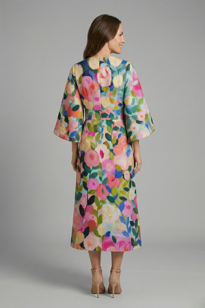 Ilaria | Robe midi à imprimé abstrait pour femme – Coupe ample, longueur mi-mollet
