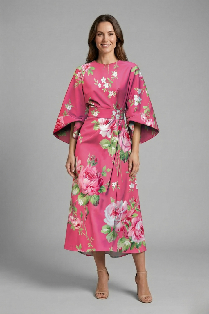Ilaria | Robe midi à imprimé abstrait pour femme – Coupe ample, longueur mi-mollet