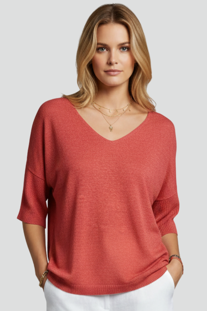 Arielle | T-shirt femme à col en V – Haut à manches courtes et coupe ample