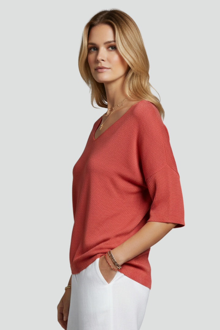 Arielle | T-shirt femme à col en V – Haut à manches courtes et coupe ample