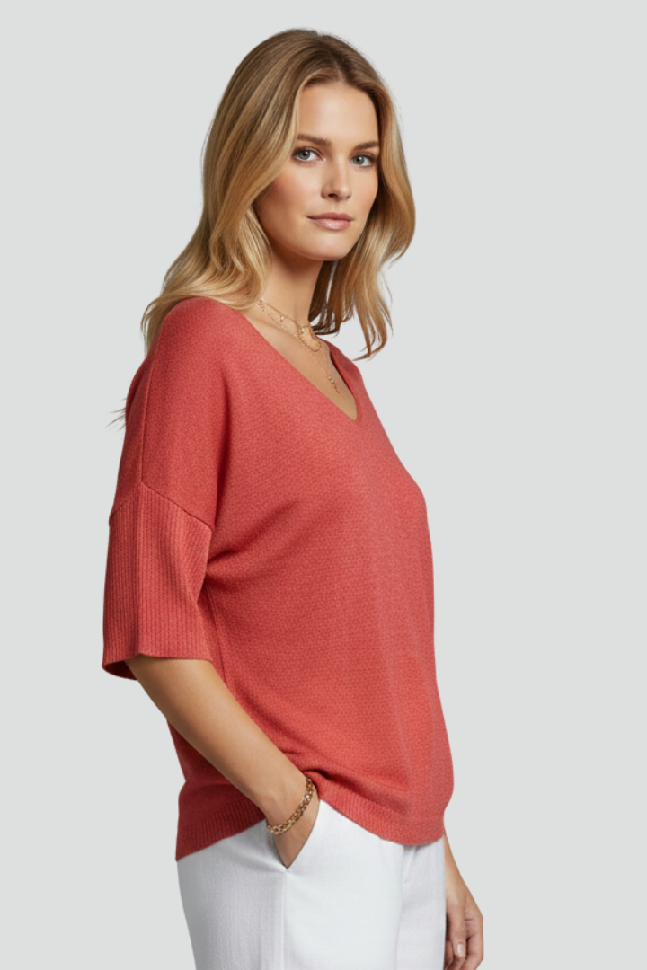 Arielle | T-shirt femme à col en V – Haut à manches courtes et coupe ample