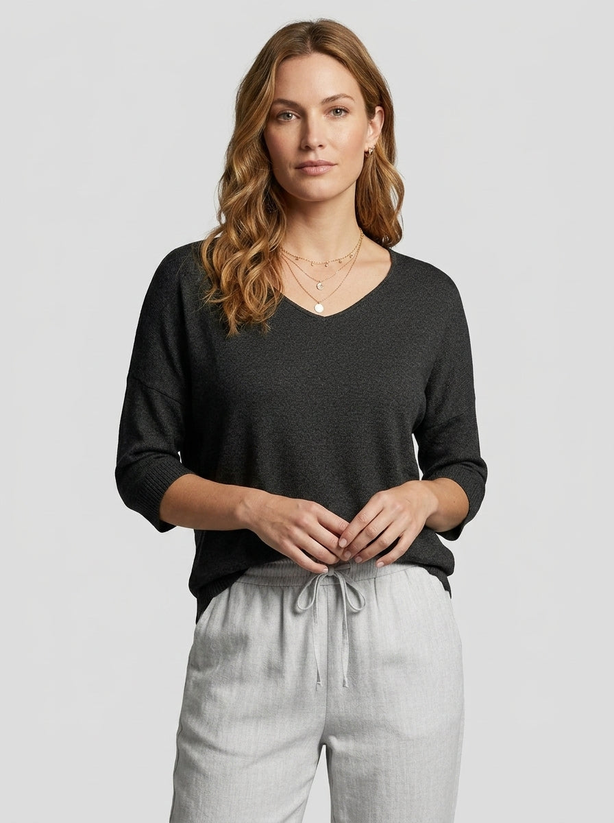 Arielle | T-shirt femme à col en V – Haut à manches courtes et coupe ample