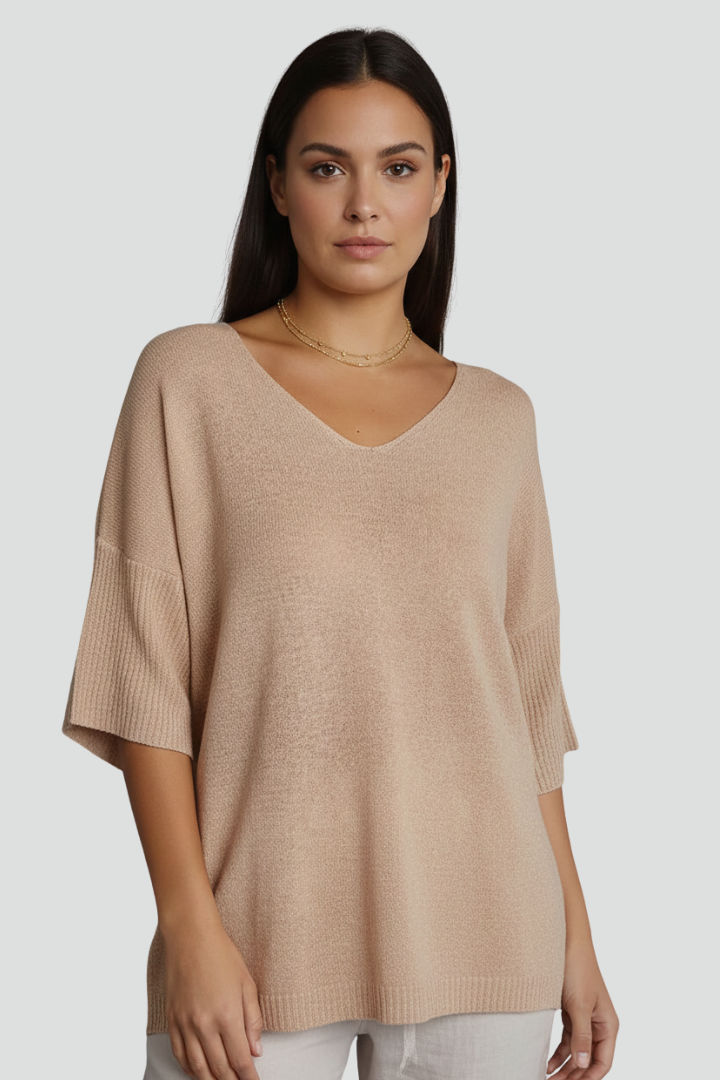 Arielle | T-shirt femme à col en V – Haut à manches courtes et coupe ample