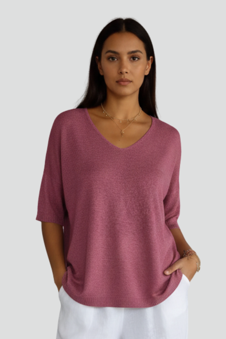 Arielle | T-shirt femme à col en V – Haut à manches courtes et coupe ample