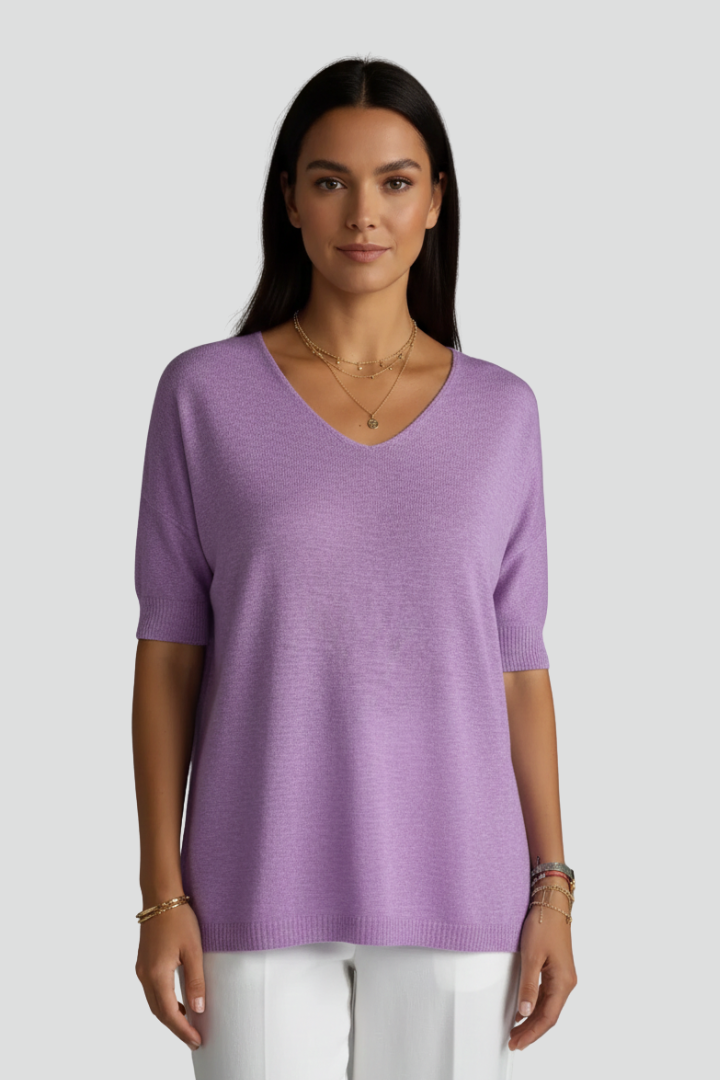 Arielle | T-shirt femme à col en V – Haut à manches courtes et coupe ample