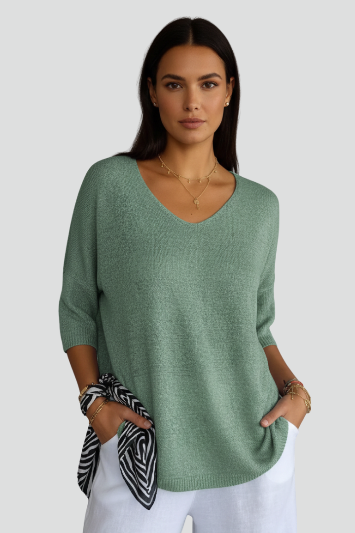 Arielle | T-shirt femme à col en V – Haut à manches courtes et coupe ample