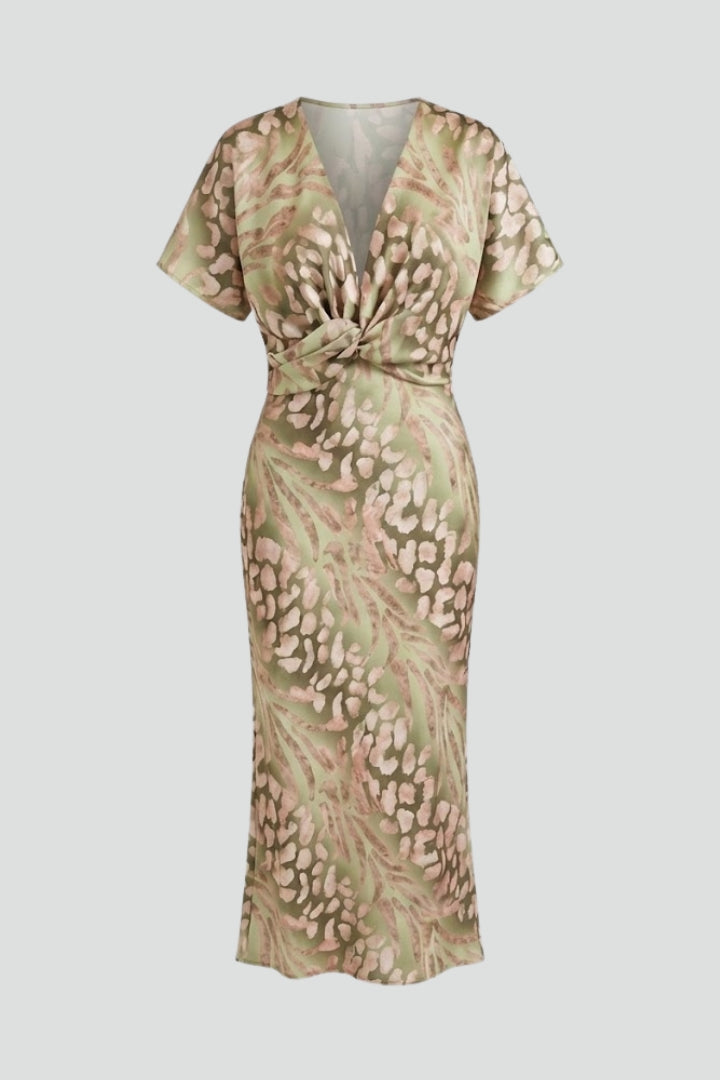 Juniper | Robe mi-longue à fleurs pour femme – Robe plissée à col en V et manches courtes