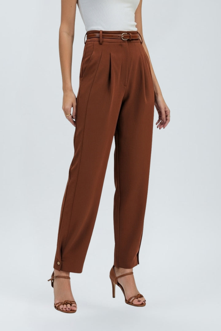 Zinniah | Pantalon fuselé taille haute pour femme – Pantalon habillé plissé avec ceinture