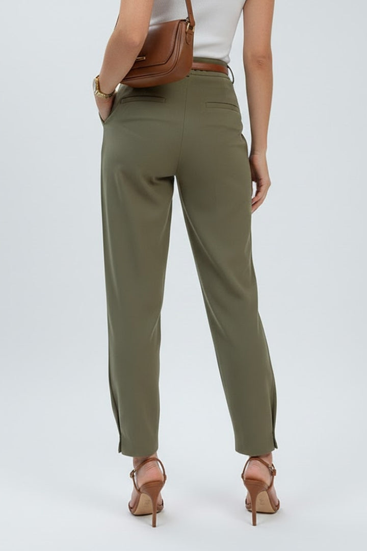 Zinniah | Pantalon fuselé taille haute pour femme – Pantalon habillé plissé avec ceinture