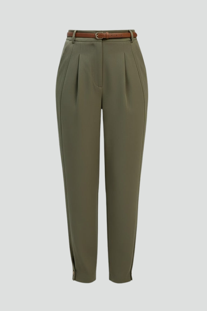 Zinniah | Pantalon fuselé taille haute pour femme – Pantalon habillé plissé avec ceinture